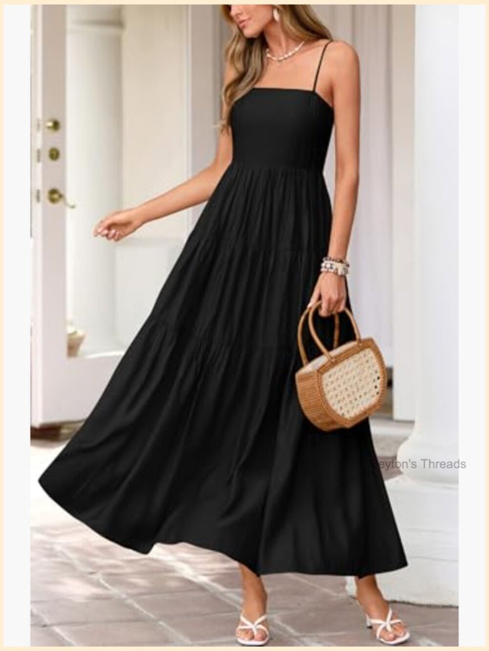 Sleeveless Spaghetti Strap Smocked Maxi Dress Ruffle Tiered Sundress - Picture 2 of 7